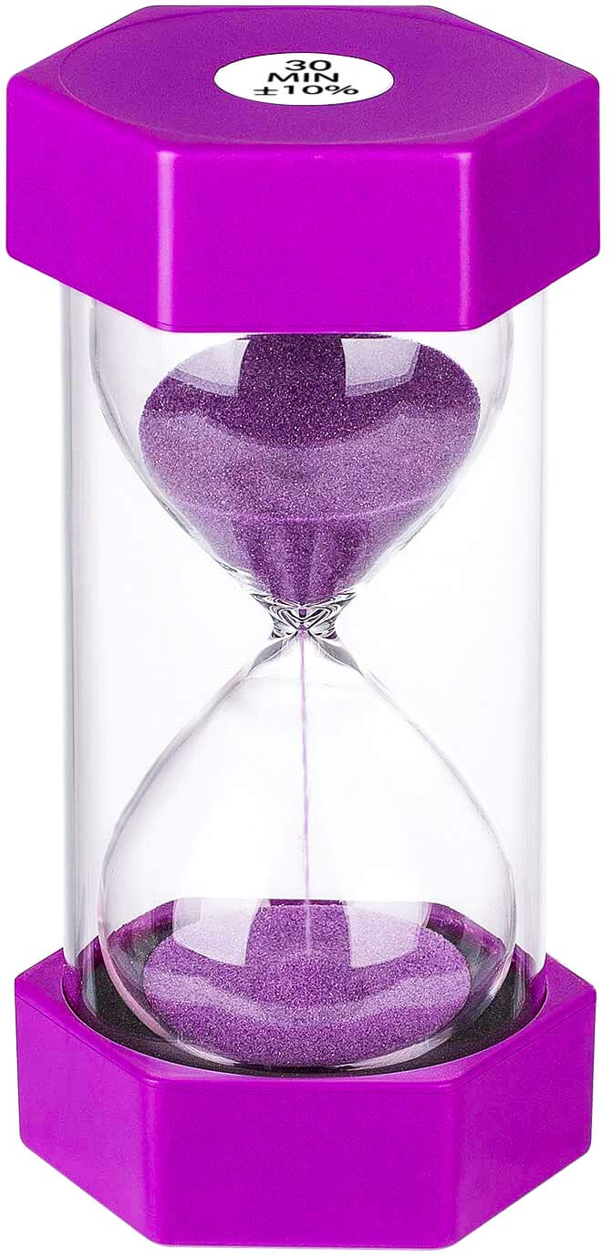 30 Minute Sand Timer - Colorful Plastic Hourglass for Kids, Games, Classroom & Kitchen Decor | Purple Sand Clock for Time Management & Decorative Use