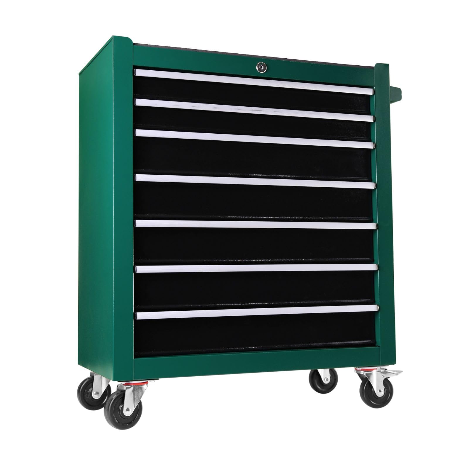 HMFULE 7-Drawer Rolling Tool Chest with Locking System - Heavy Duty Mobile Tool Cart on Wheels for Garage, Workshop & Warehouse - Green Tool Storage Organizer with Top Cushion & Drawer Liners - Perfect for Mechanics, DIY Projects & Professional Repair Shops