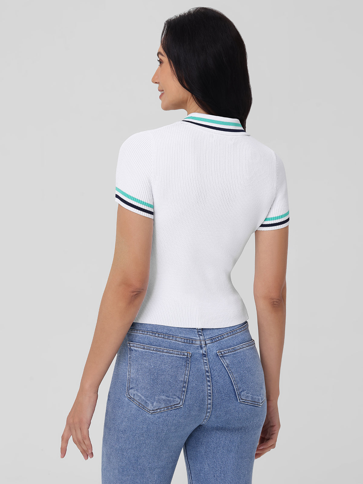 Millie Women's Tipped Polo Short Sleeve Sweater - Casual Knit Top for Work, Date Night & Weekend Outfits