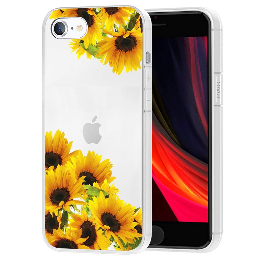 Clear Shockproof TPU Phone Case for iPhone SE 2020/8/7 - Slim Protective Cover with Sunflower Pattern for Women & Girls | Perfect for Everyday Use, Work & Travel