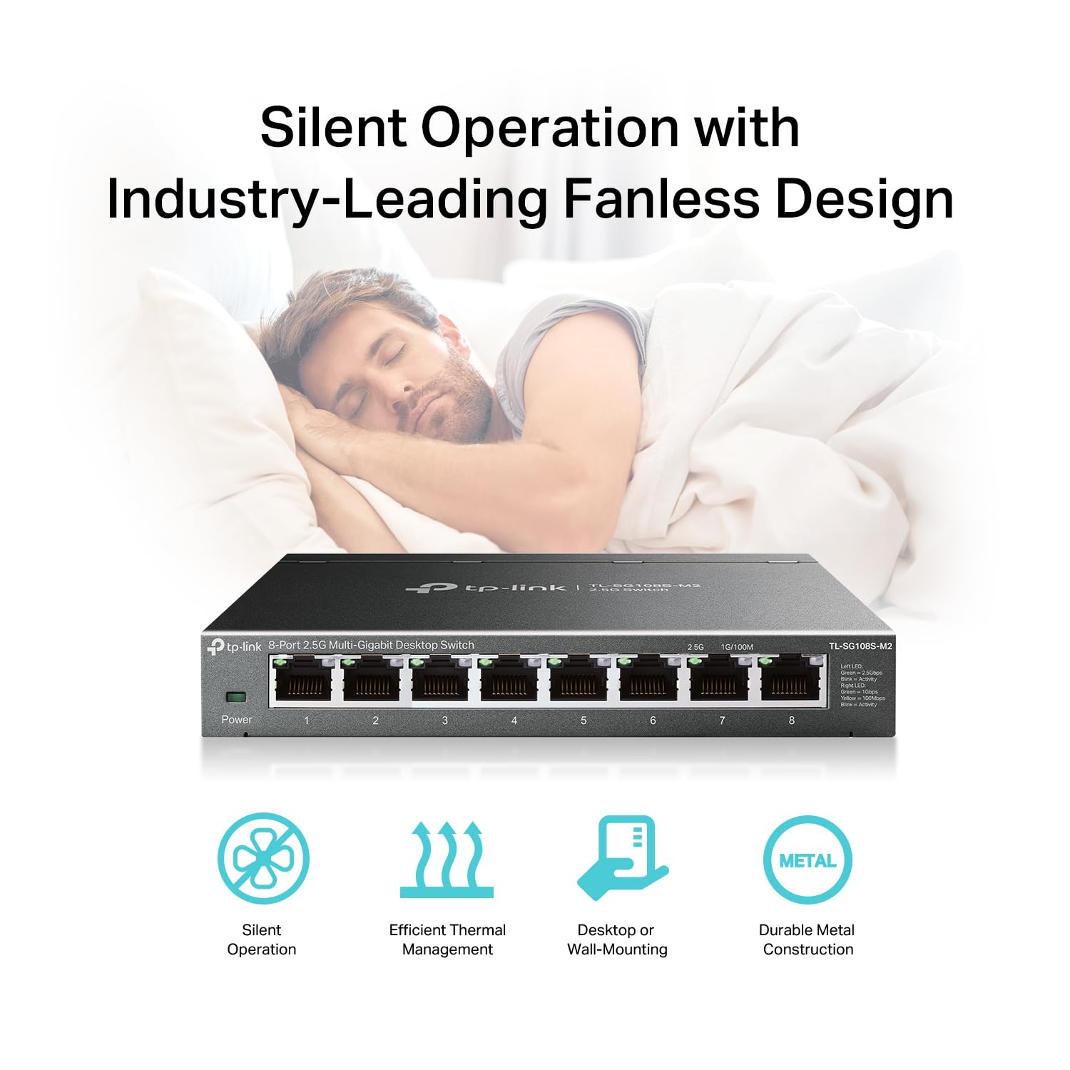 TP-Link TL-SG108S-M2 8-Port 2.5G Multi-Gigabit Unmanaged Ethernet Switch | Plug & Play Network Switch for Home Office & Gaming | Desktop/Wall Mount | Silent Operation | High-Speed Data Transfer