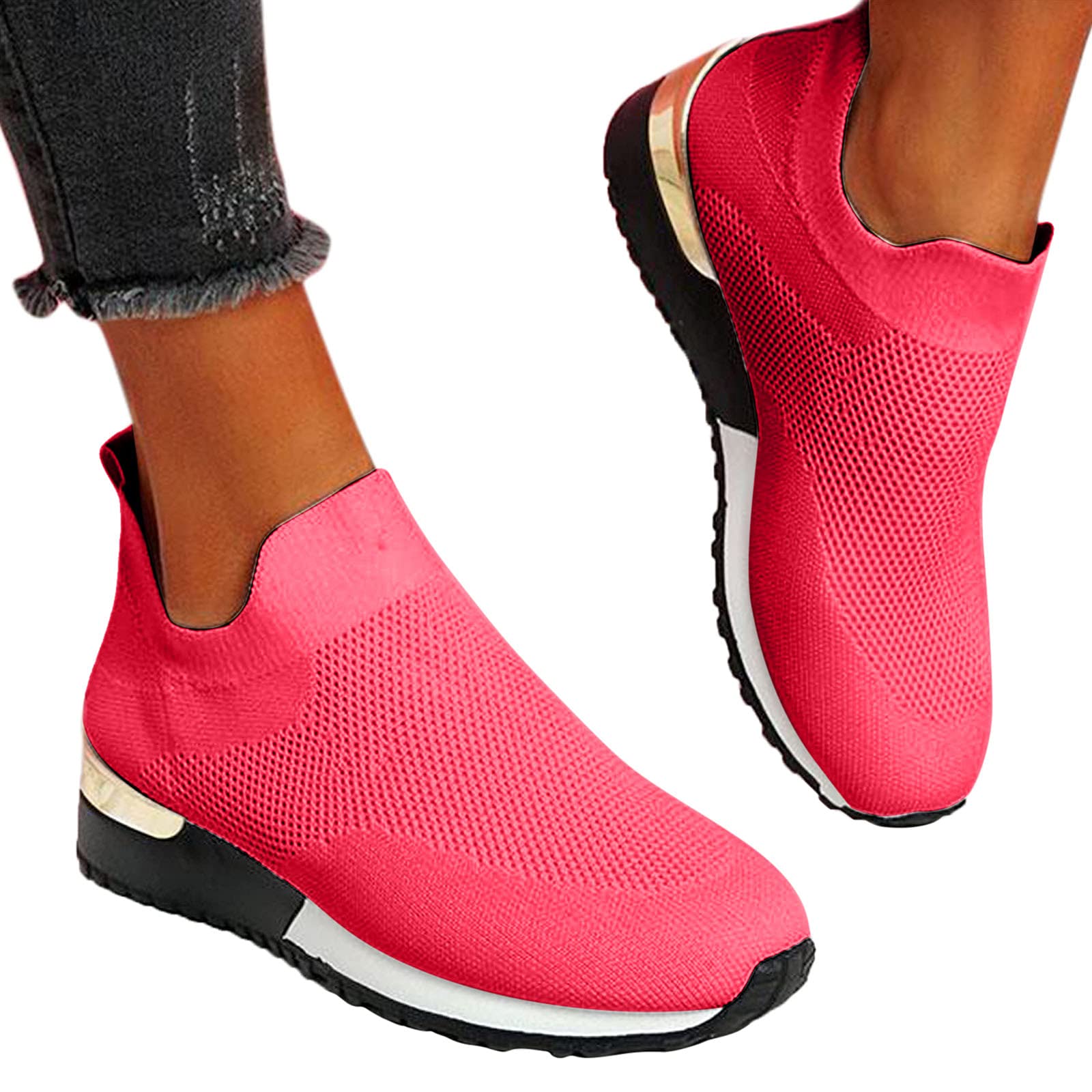 NarZhou Women's Slip On Sneakers - Fashion Lace Up Walking Running Shoes - Comfortable Flat Platform Sports Shoes for Casual Wear, Gym & Outdoor Activities