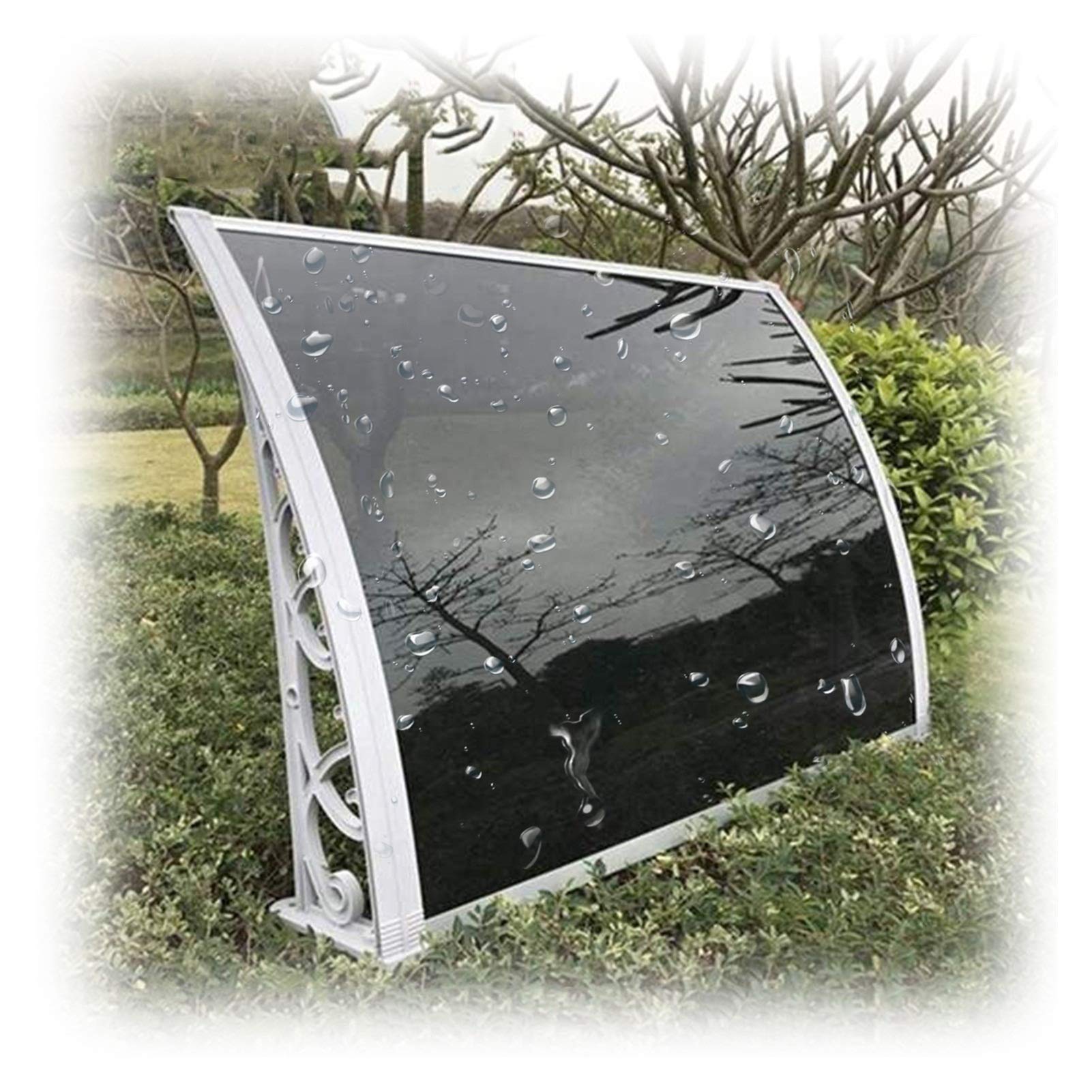 YUN&DSC 60x120CM Self-Cleaning Door Awning - Waterproof Outdoor Sunshade Canopy for Balcony, Patio & Window Protection - UV Resistant Brown Board with White Bracket (White Color) - Perfect for Home, Apartment & Commercial Use
