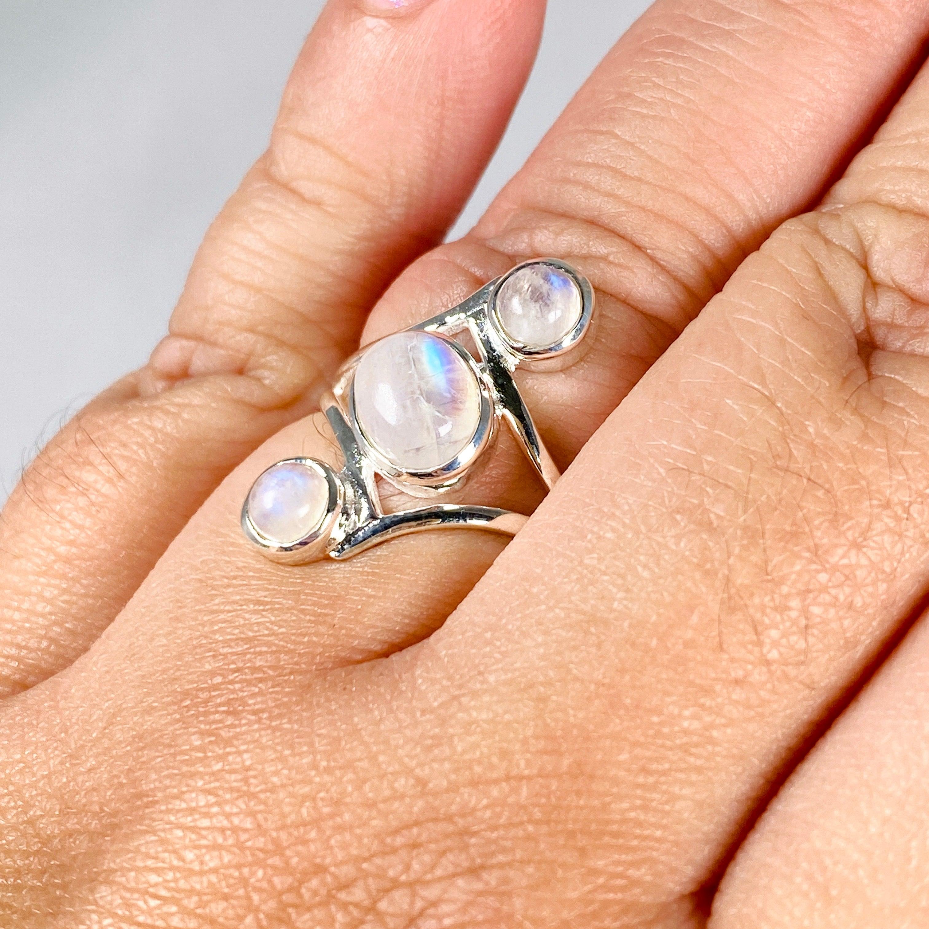 Moonstone Triple Stone Ring R3976 - Elegant Sterling Silver Jewelry for Women, Perfect for Weddings, Parties & Everyday Wear