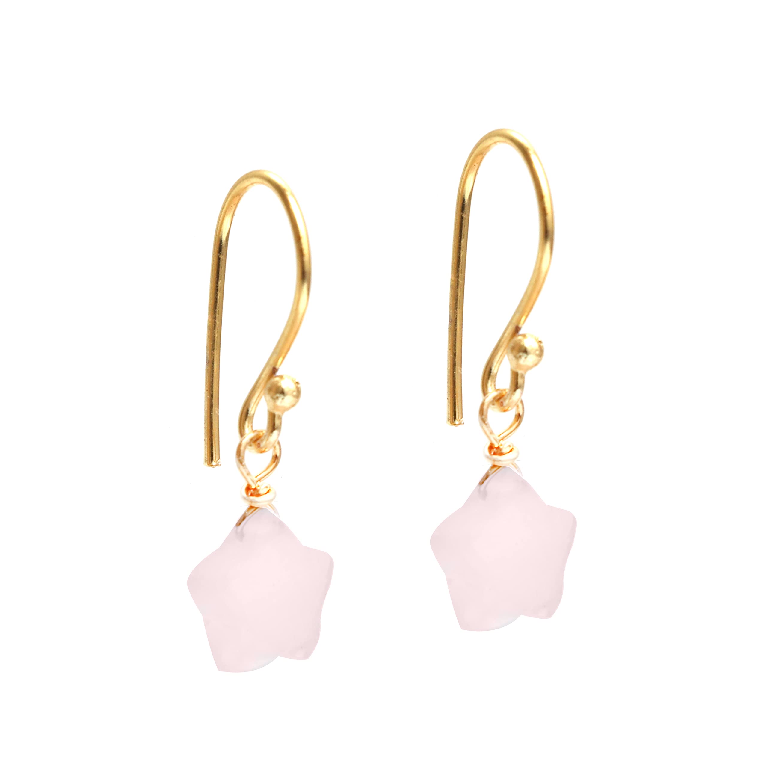 Gempires Natural Rose Quartz Star Hook Earrings for Women - Healing Crystal Dangle Earrings Jewelry | Perfect for Meditation, Yoga & Spiritual Healing
