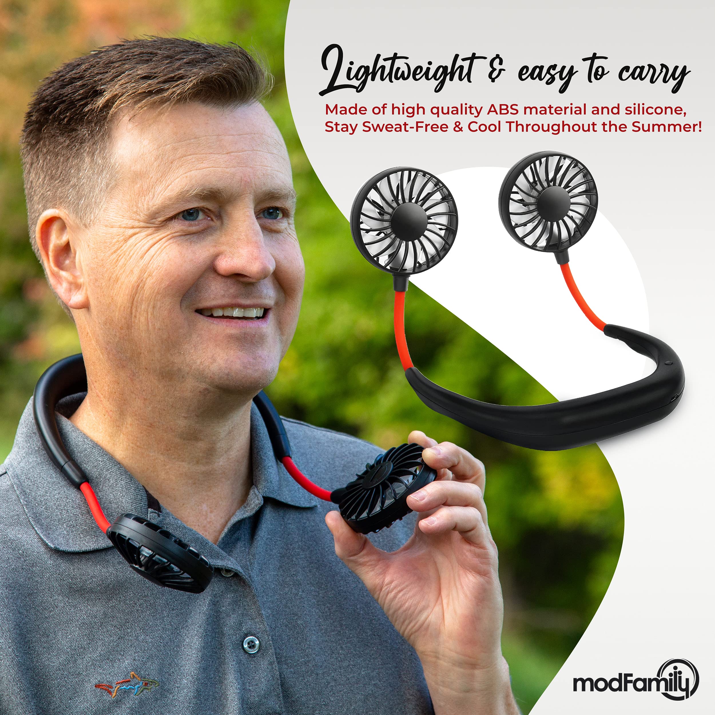 Portable Neck Fan 360° Rotatable with 3 Speeds - Rechargeable for Outdoor & Office Use