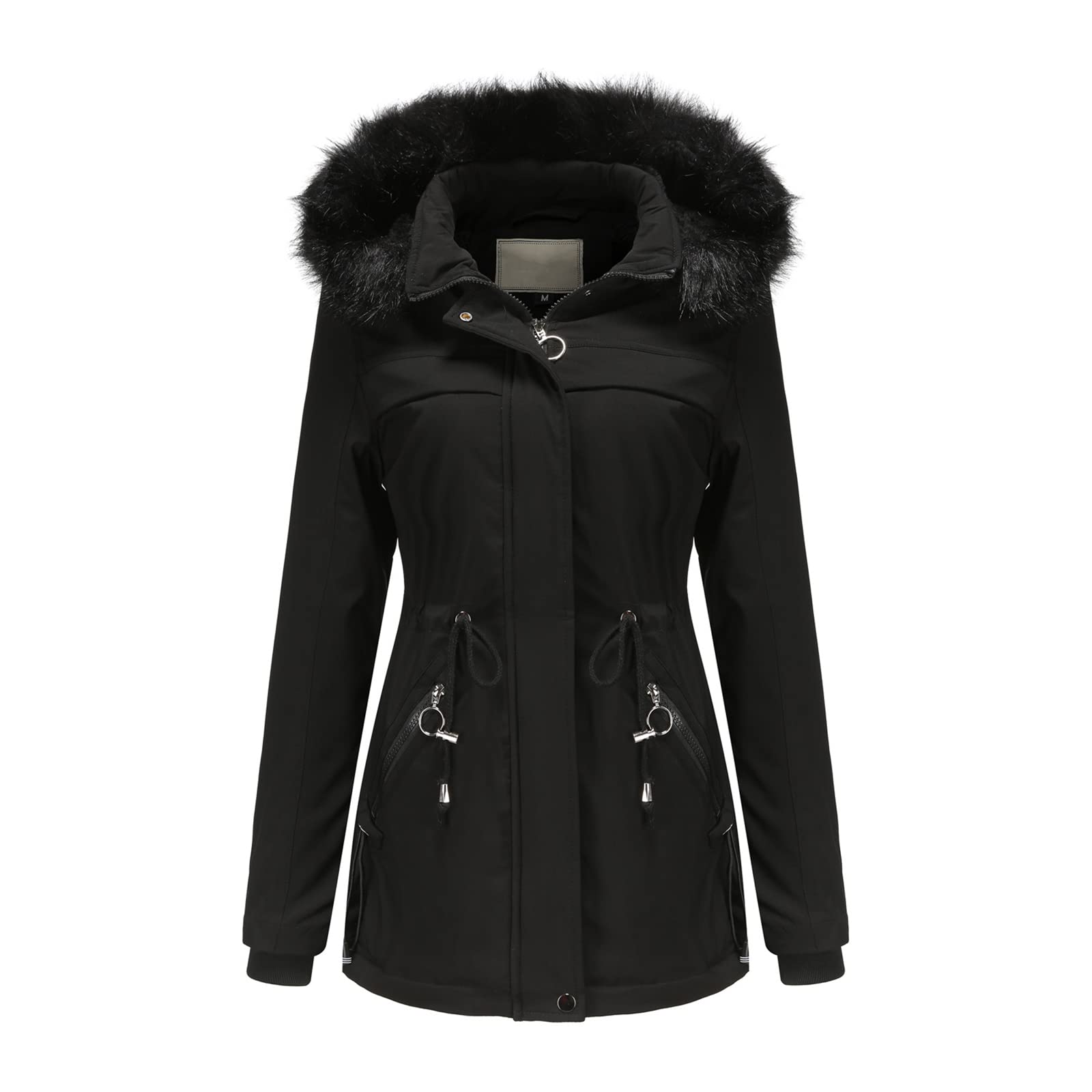 Women's Plus Size Faux Fur Lined Wool Trench Coat - Windproof Winter Warm Hooded Overcoat for Casual Outwear & Cold Weather Protection