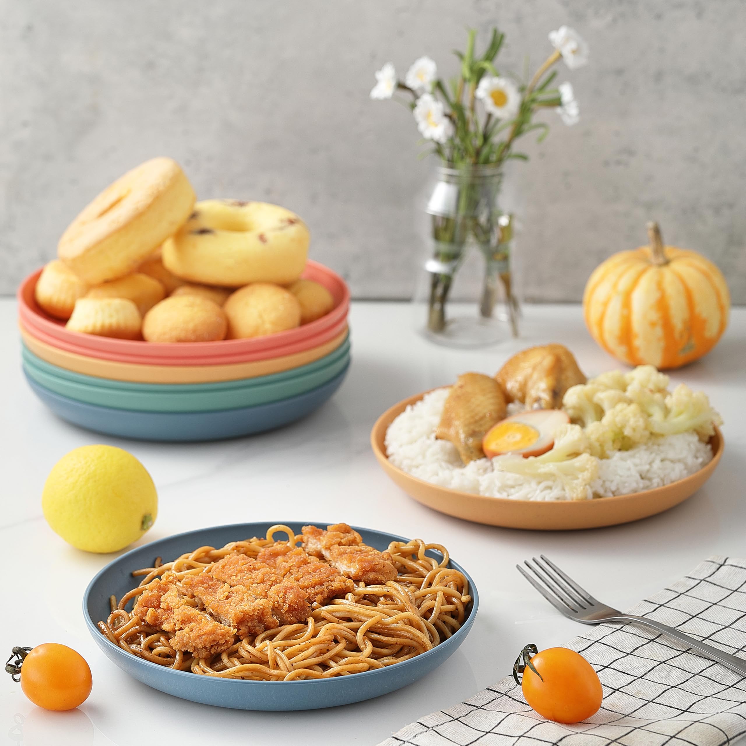 8-Piece Wheat Straw Dinner Plates Set - 7.7 Inch Unbreakable Melamine Plates, Eco-Friendly & Reusable, Dishwasher & Microwave Safe (4 Colors) - Perfect for Kitchen, Picnics, Camping & Outdoor Dining