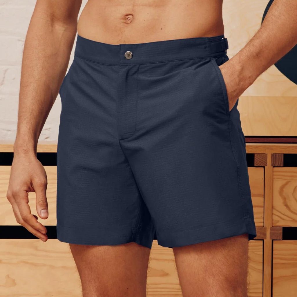 FRESCOBAL CARIOCA Rio Tailored Shorts for Men - Premium Cotton Mid-Rise Casual Shorts in Midnight Navy - Perfect for Summer, Beach, and Outdoor Activities