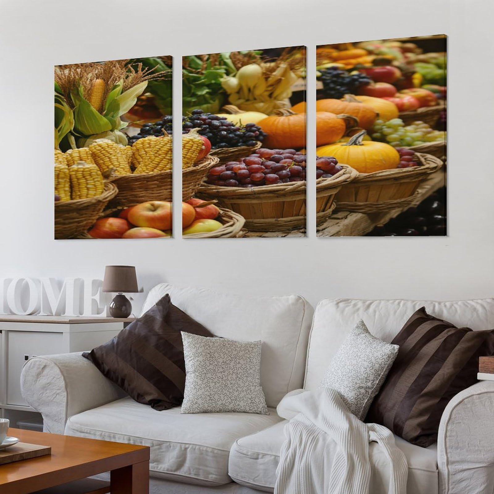 3-Piece Autumn Harvest Canvas Wall Art Set - Thanksgiving Cornucopia Framed Prints (20x30 Inch) for Bathroom, Bedroom & Farmhouse Decor - Perfect for Fall Home Decor & Seasonal Gift Giving