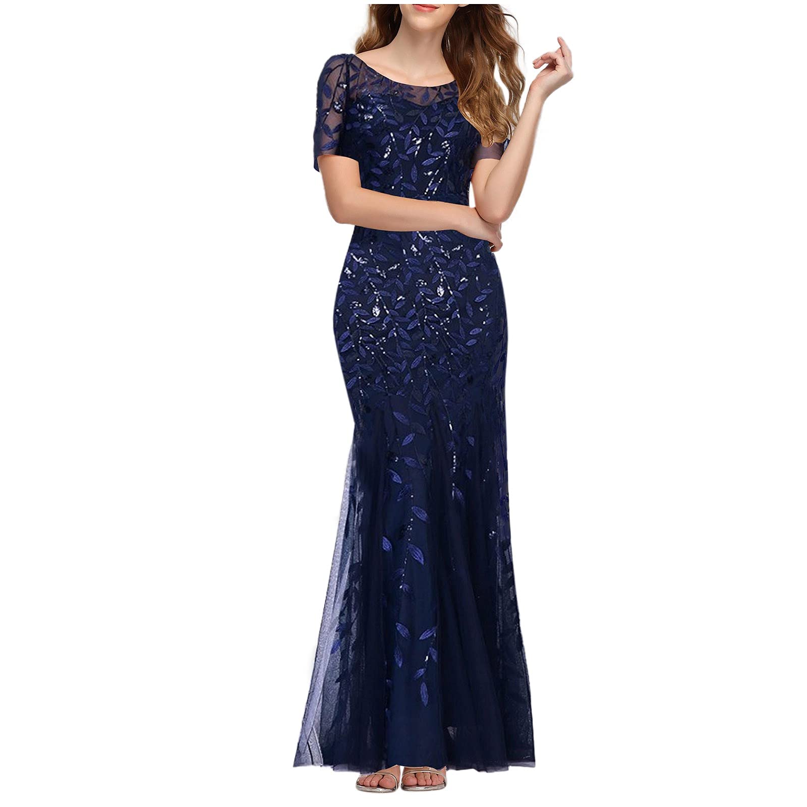 Elegant Long Sleeve Crewneck Wedding Dress for Women - Summer Fashion Maxi Dress for Bridal, Party & Special Occasions