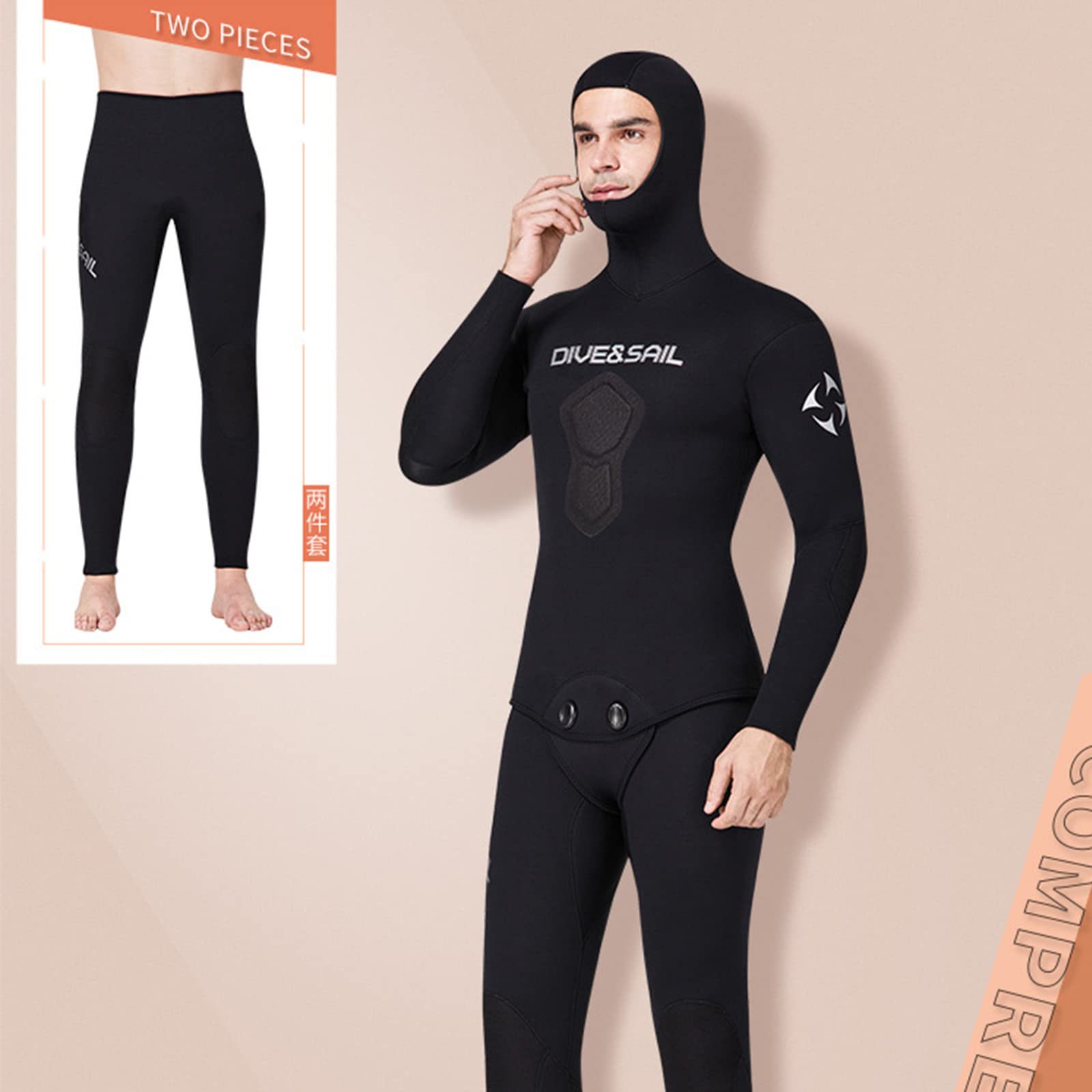 1.5MM Neoprene Men's Wetsuit - 2-Piece Long Sleeve Full Body Hooded Snorkeling Suit for Spearfishing, Swimming & Water Sports | Black | Cold Water Protection    Perfect for scuba diving, freediving, kayaking, surfing and other aquatic activities in cool ocean conditions.