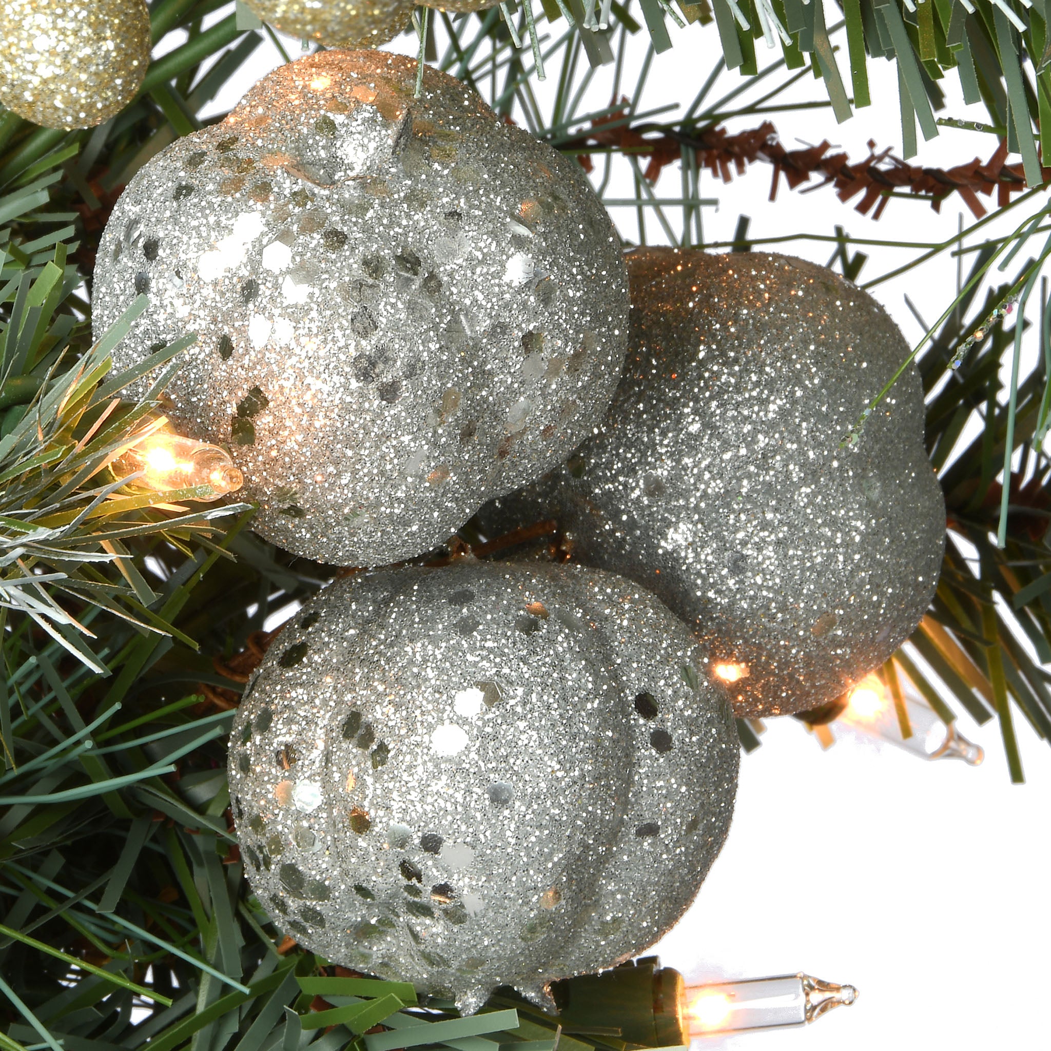 30 Inch Pre-Lit Glittery Pomegranate Pine Wreath with Warm White LED Lights - Christmas Holiday Decor for Front Door, Fireplace & Wall