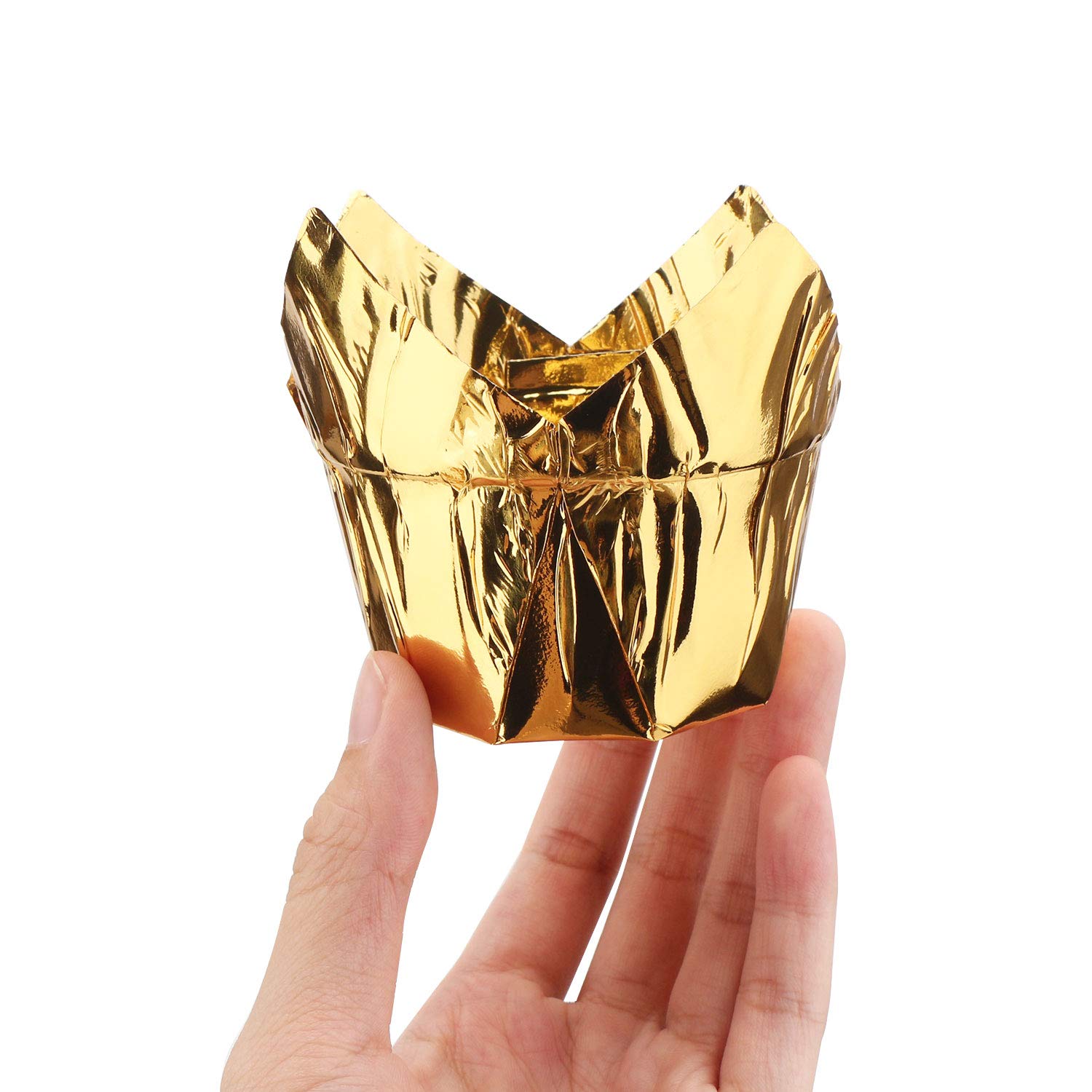 EUSOAR 50-Pack 3.5oz Disposable Gold Tulip Baking Cups - Aluminum Foil Muffin & Cupcake Liners for Baking, Party Desserts, and Home Cooking