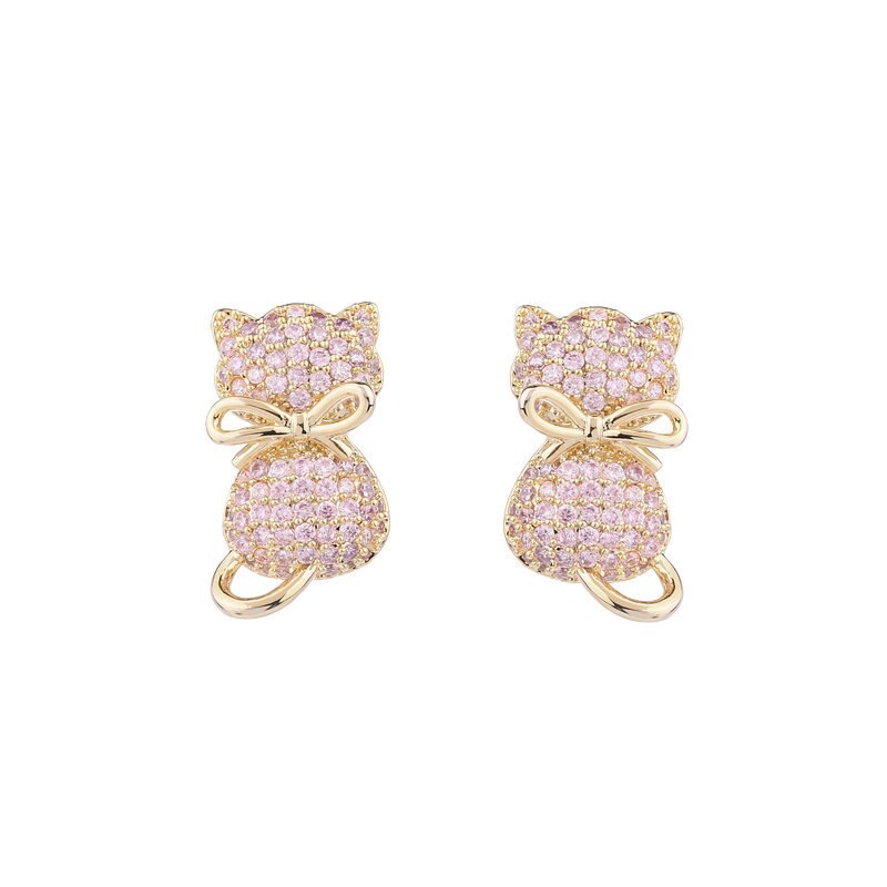 925 Sterling Silver Cute Cat Stud Earrings with Zircon - Perfect Gift for Girls & Women - Trendy Animal Jewelry for Casual Wear, Parties & Everyday Fashion