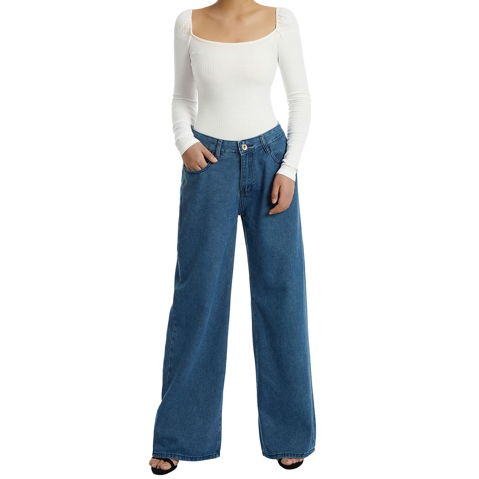 Ursmartt Women's High Waisted Straight Wide Leg Jeans - Casual Baggy Denim Pants for Everyday Wear | Perfect for Office, Weekend Outings & Street Style Fashion
