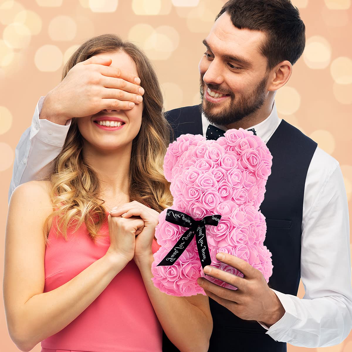 Handmade Rose Teddy Bear Gift for Women - Light Pink Rose Flower Bear with Clear Gift Box & Greeting Card | Perfect for Mother's Day, Valentine's Day, Anniversary & Bridal Showers | Romantic Home Decor & Special Occasion Gift Idea