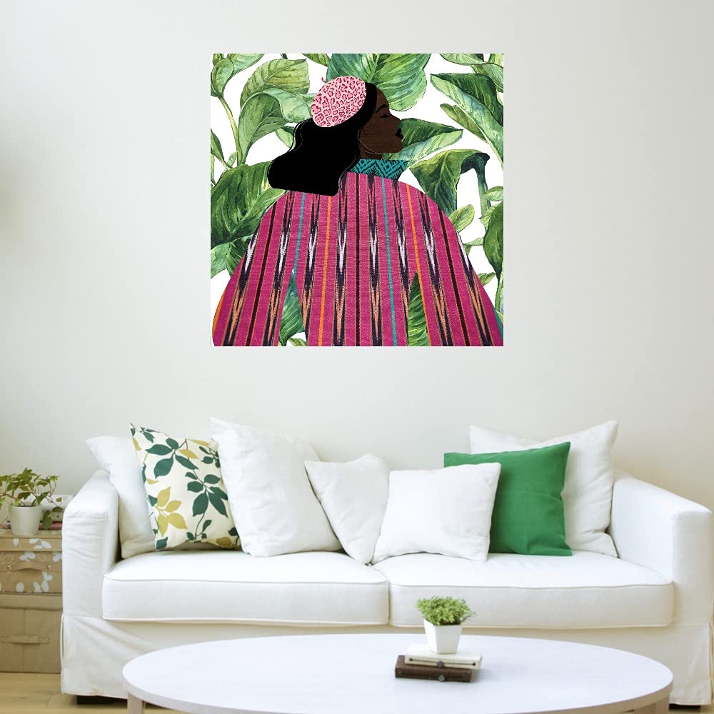 Girlie Girl Palm Fine Art Canvas Wall Decor by Nikki Chu - 22x22 Inch Ready to Hang Painting for Living Room, Bedroom, Bathroom, Kitchen, Office, Bar & Dining Room - Tropical Boho Home Decor & Gift Idea
