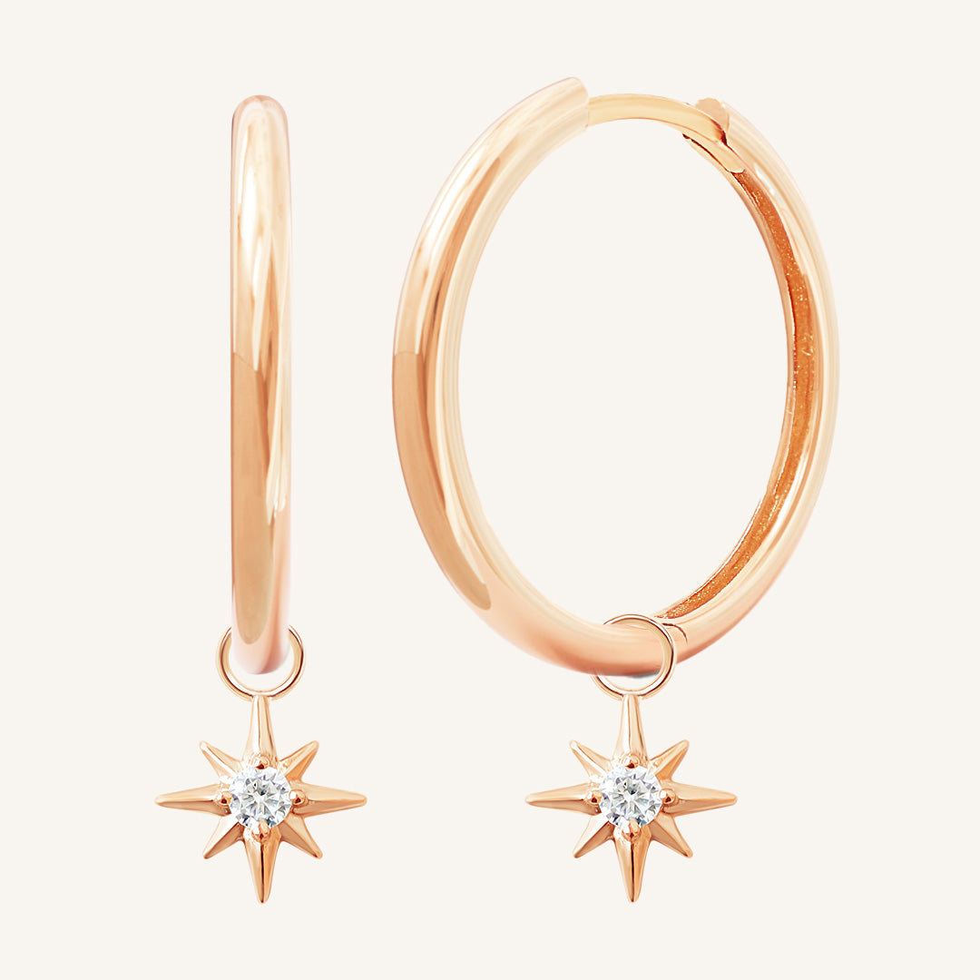 Contentment Star Plain Hoops - Minimalist Sterling Silver Earrings for Women | Everyday Wear, Gift Giving & Special Occasions