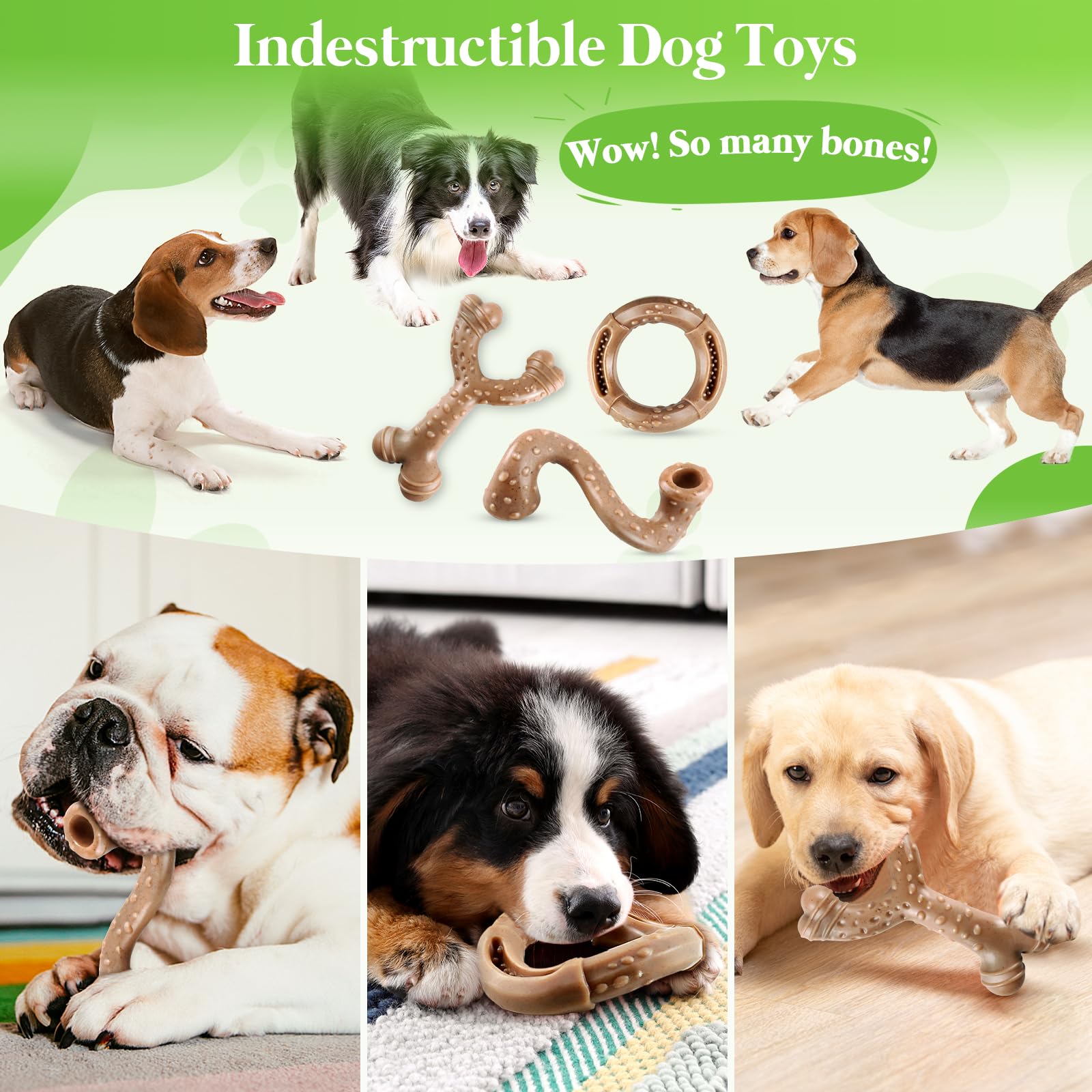 3 Pack Durable Dog Toys for Aggressive Chewers - Heavy Duty Chew Toys for Large Dogs - Perfect for Playtime, Training & Anxiety Relief
