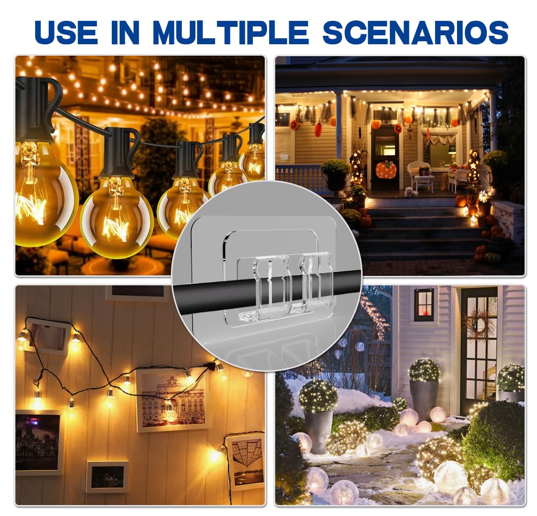 100 Pack Heavy Duty Outdoor String Light Hooks - No Drill Waterproof UV-Resistant Hanging Clips for Christmas Lights, Patio Decor & Balcony Lighting | Perfect for Garden Parties, Backyard Weddings & Holiday Decorations