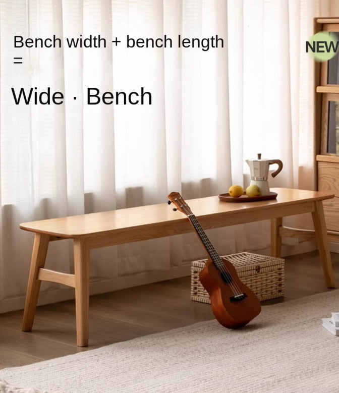 Solid Oak Wood Modern Long Bench - Stylish & Durable Entryway, Dining, or Living Room Seating Furniture