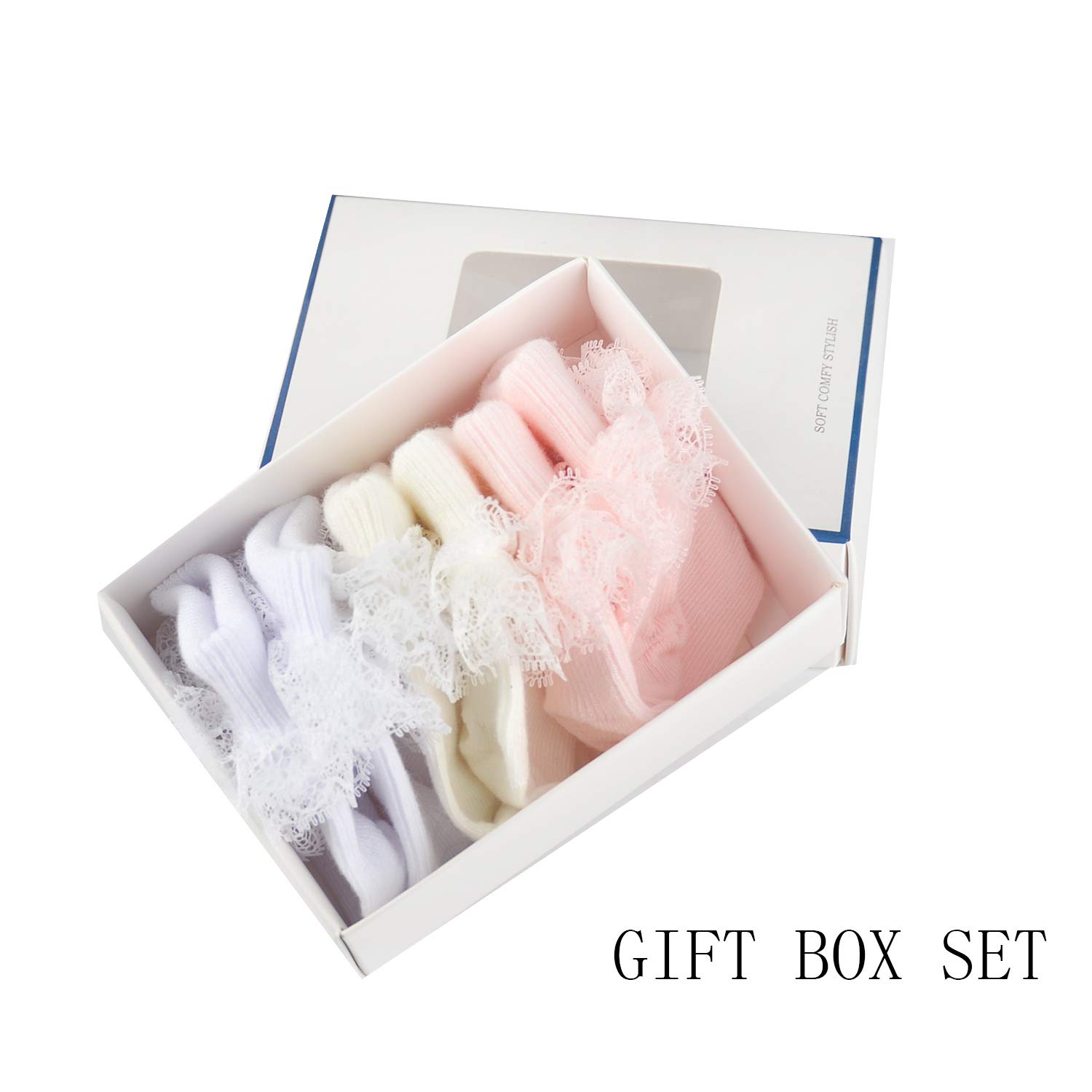 EPEIUS Baby Girls Eyelet Lace Socks with Ruffled Cuffs - 3/5 Pairs for Newborn, Infant & Toddler - Soft Dressy Socks for Special Occasions, Photo Shoots & Everyday Wear