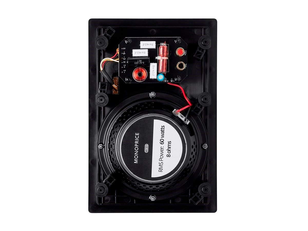 Monoprice Alpha Series 6.5 Inch 2-Way Carbon Fiber In-Wall Speakers (Pair) with Paintable Magnetic Grille - Black - Perfect for Home Theater and Surround Sound Systems