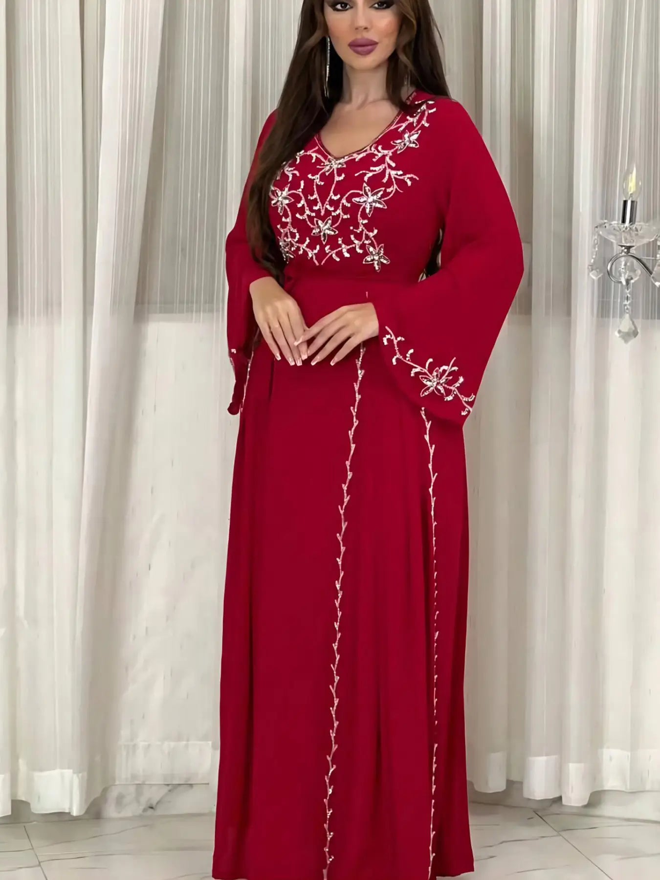 Elegant Eid Caftan Dress with Embroidery Applique - Perfect for Festive Celebrations & Special Occasions