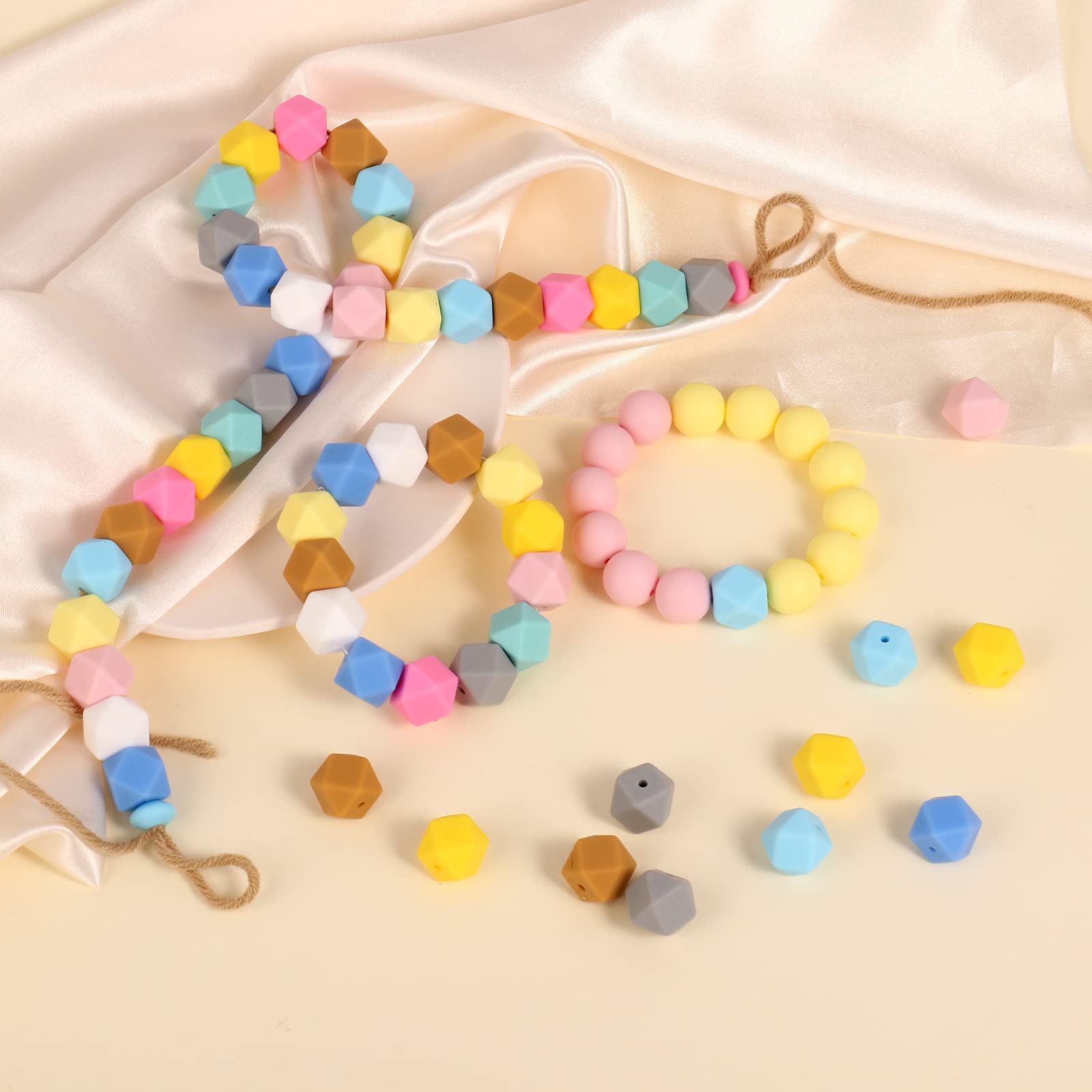 14mm Hexagon Silicone Beads Bulk - 60PCS for DIY Jewelry Making & Keychains