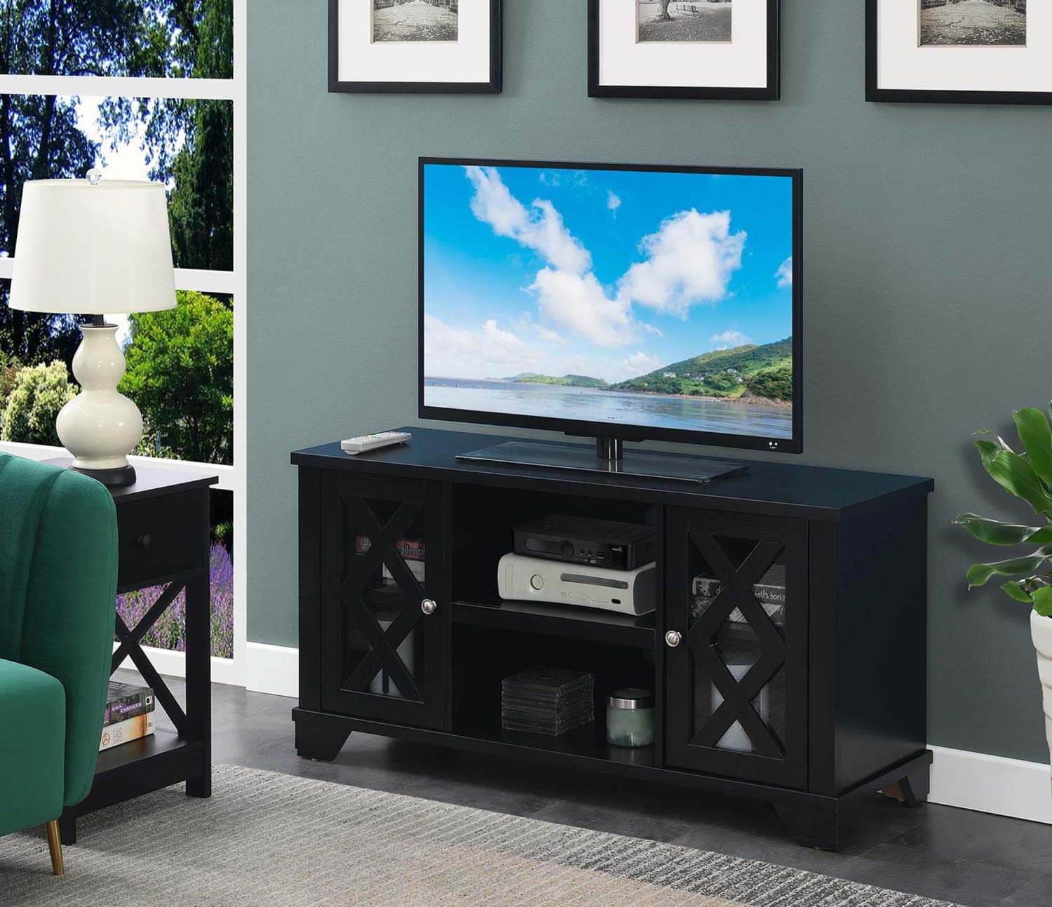 Convenience Concepts Gateway 47.25 Inch TV Stand - Traditional Black Entertainment Center with Storage Cabinets & Shelves for Living Room, Office | Perfect for Family Movie Nights & Home Theater Setup