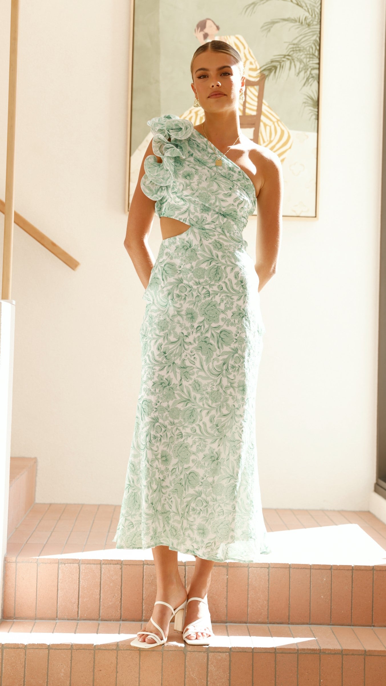 Amina Maxi Dress - Green Floral Print Long Summer Dress for Women | Perfect for Beach Vacations, Garden Parties & Date Nights