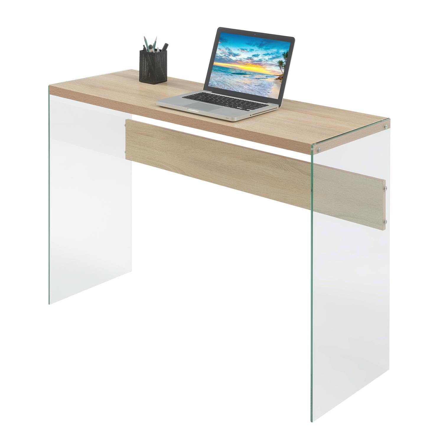 Convenience Concepts SoHo Console Table & Desk - Weathered White Finish for Living Room, Entryway, or Home Office