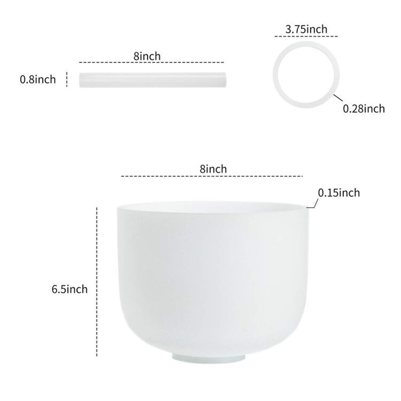 SOLSHINE 8-inch Crystal Singing Bowl - B Note 440Hz for Crown Chakra Healing, Includes Crystal Striker & O-Ring - Meditation, Sound Bath & Energy Balancing Tool for Yoga, Reiki & Spiritual Practices