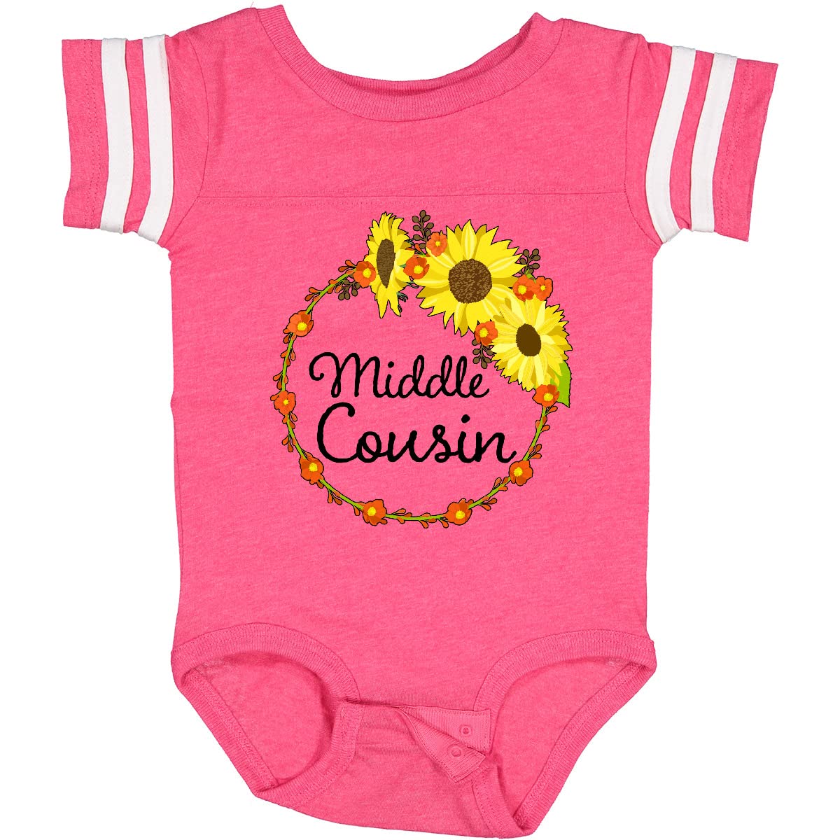 Inktastic Middle Cousin Sunflower Wreath Baby Bodysuit - Cute Sunflower Outfit for Infants, Toddler Gift for Family Reunions & Summer Photoshoots
