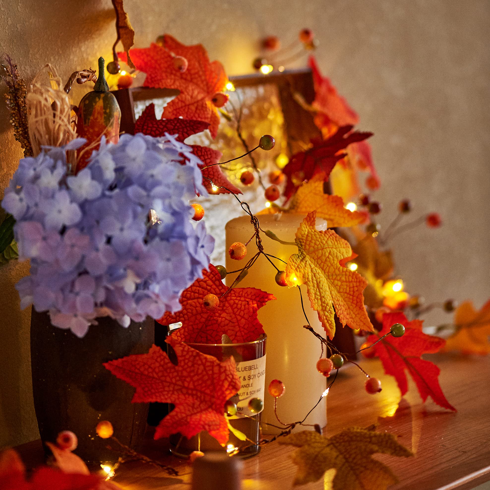 Fall Fairy Lights - Battery Operated Maple Garland for Thanksgiving & Indoor Decor