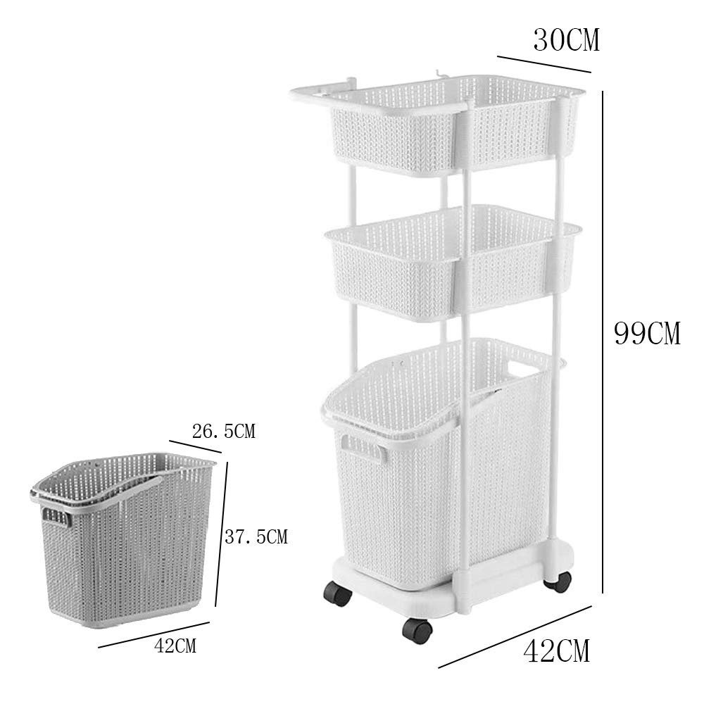 3-Tier Rolling Storage Cart with Removable Laundry Baskets - Space-Saving Organizer for Bathroom, Bedroom, Kitchen & Closet - Durable Multi-Purpose Utility Cart for Home Organization