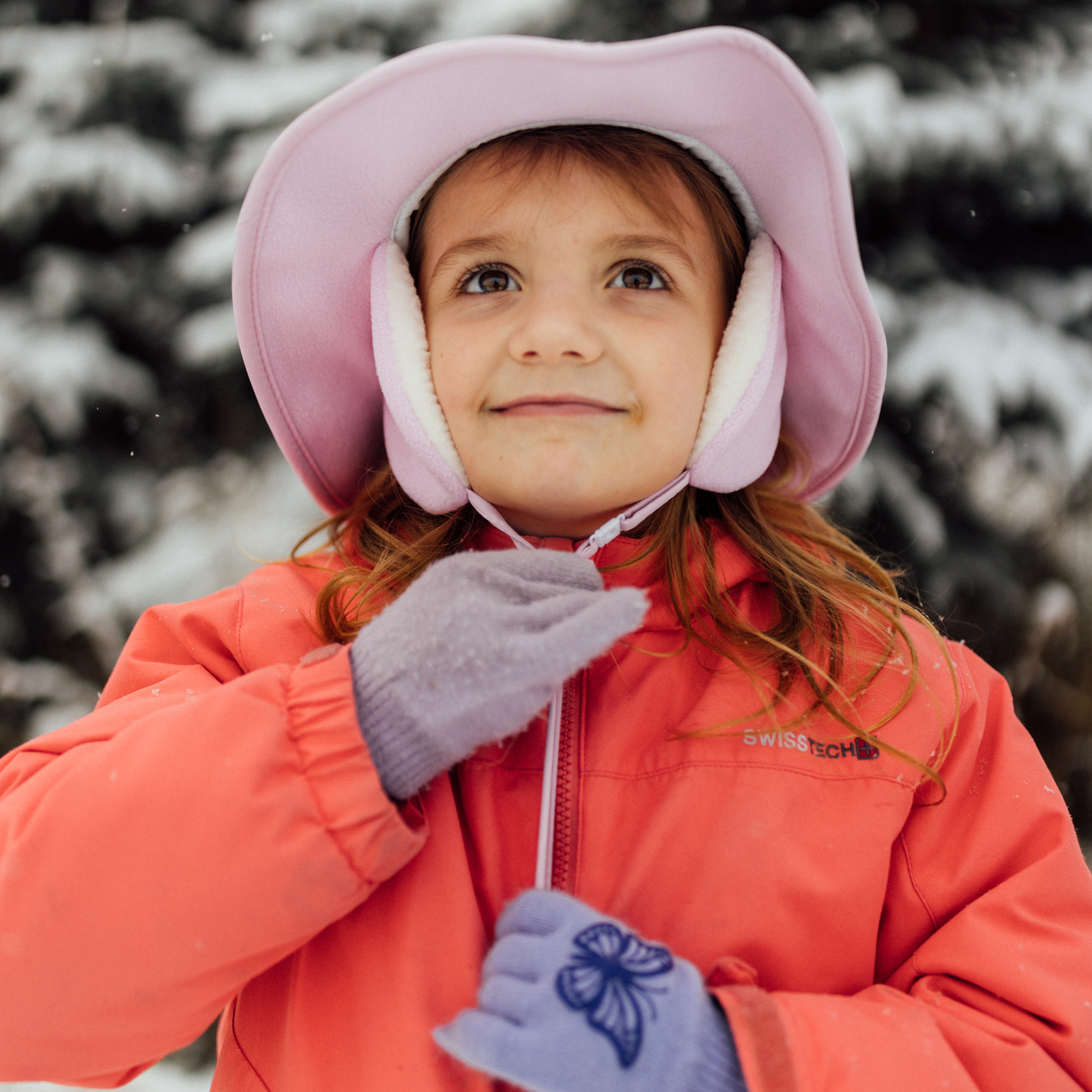 Kids Winter Fleece Ear Flap Sun Hat with Wide Brim - Frosted Pink for Outdoor Snow Play, Skiing & Cold Weather Protection