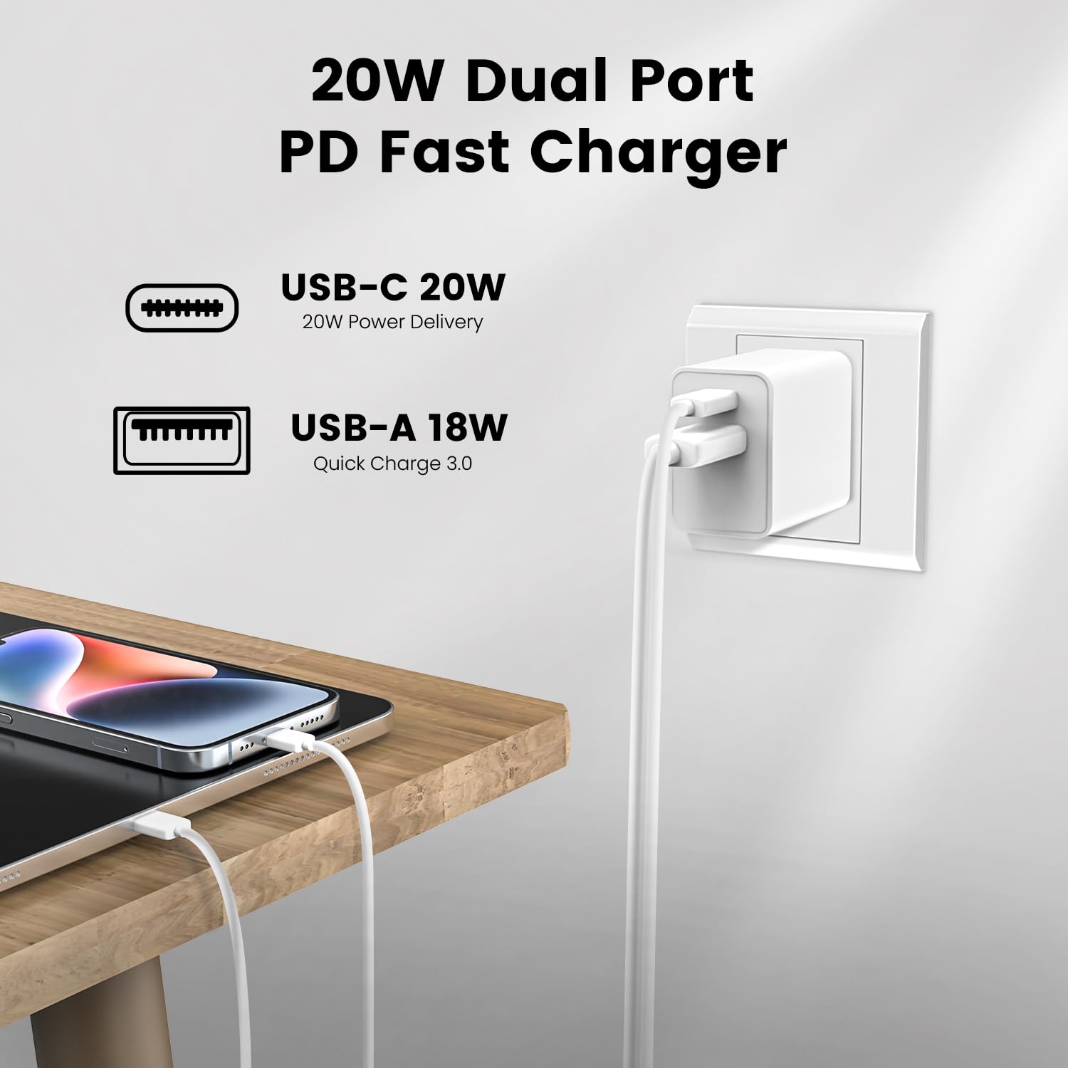 2-Pack 20W USB C Fast Charger Block, Cysfakun PD Dual Port Wall Charger - Compatible with iPhone 15/14/13/12/11/Pro Max, Apple Watch Series 8/7/6, Samsung Galaxy S23/S22/S21 - Perfect for Travel, Office & Home Charging