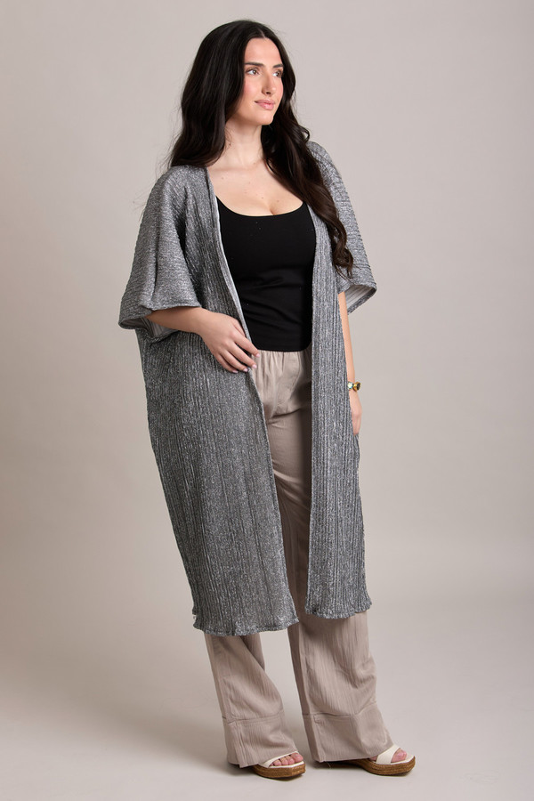 Elegant Pleated Metallic Kimono for Women - Stylish Loose Cover Up for Parties, Weddings & Special Occasions