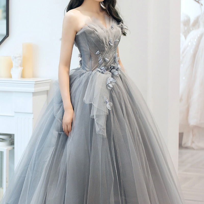Elegant Gray Blue Sweetheart Neckline Long Prom Dress with Lace-Up Back - Perfect for Birthday Parties, Formal Dances & Special Occasions