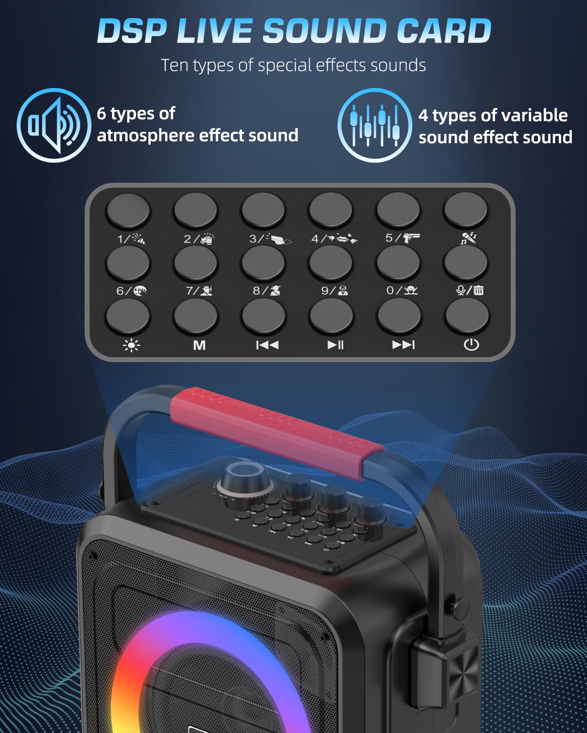 Portable Bluetooth Karaoke Machine with 2 Wireless Microphones - LED Lights, Remote Control, TF Card/USB/AUX Input, TWS & REC Function - Perfect for Family Parties, Indoor/Outdoor Singing & Entertainment