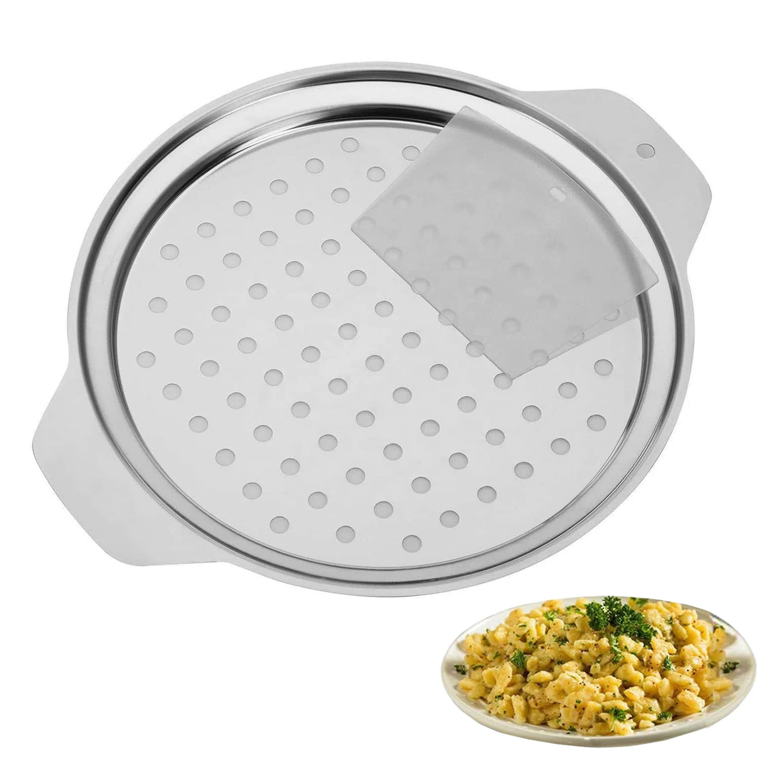 Premium Stainless Steel Spaetzle Maker with Lid & Scraper - German Egg Dumpling Noodle Press - Fits Most Pots & Pans - Perfect for Homemade Spaetzle, Dumplings & Pasta - Great for German Cuisine, Family Dinners & Cooking Enthusiasts