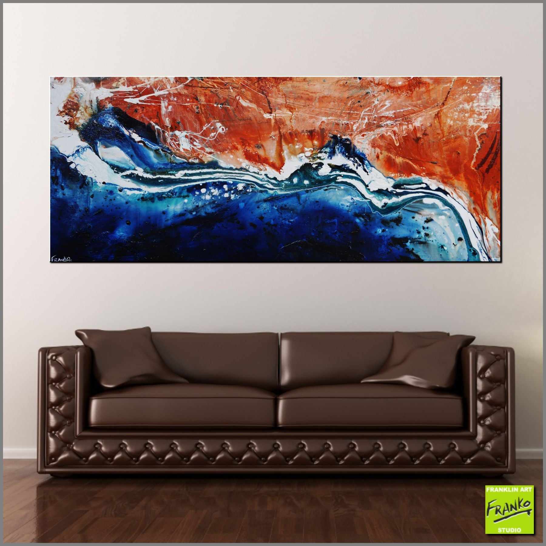 Serpentine 240cm x 100cm Red Oxide White Blue Textured Abstract Canvas Art - Modern Large Wall Painting for Living Room, Bedroom & Office Decor