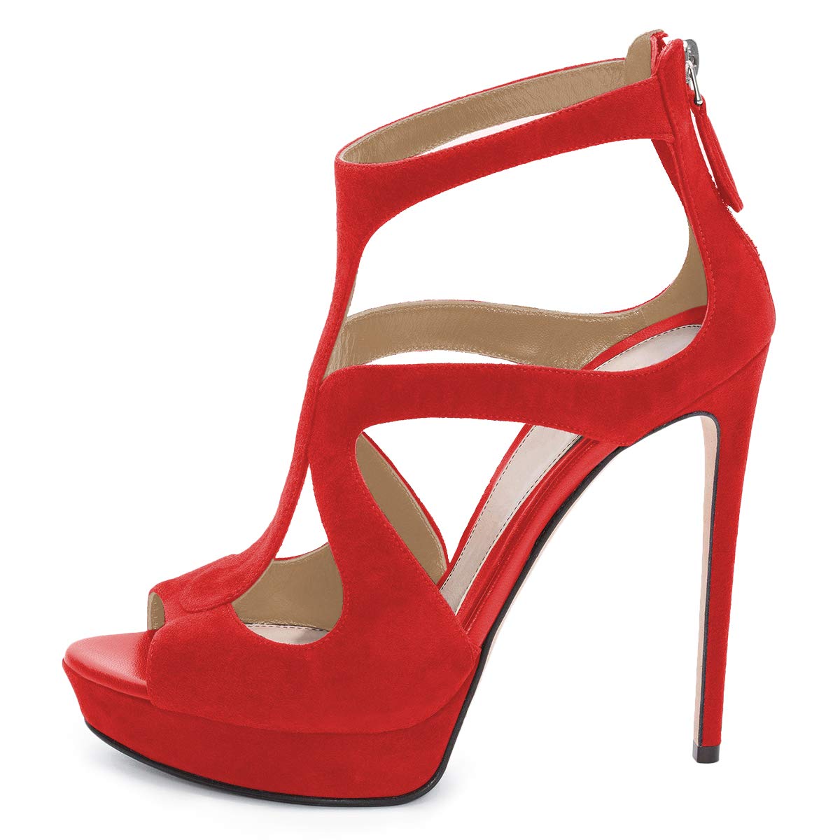 YDN Women's Sexy Stiletto High Heel Sandals - Peep Toe Platform Pumps with Cutout Design & Back Zipper - Perfect for Nightclub, Party & Evening Dress Occasions