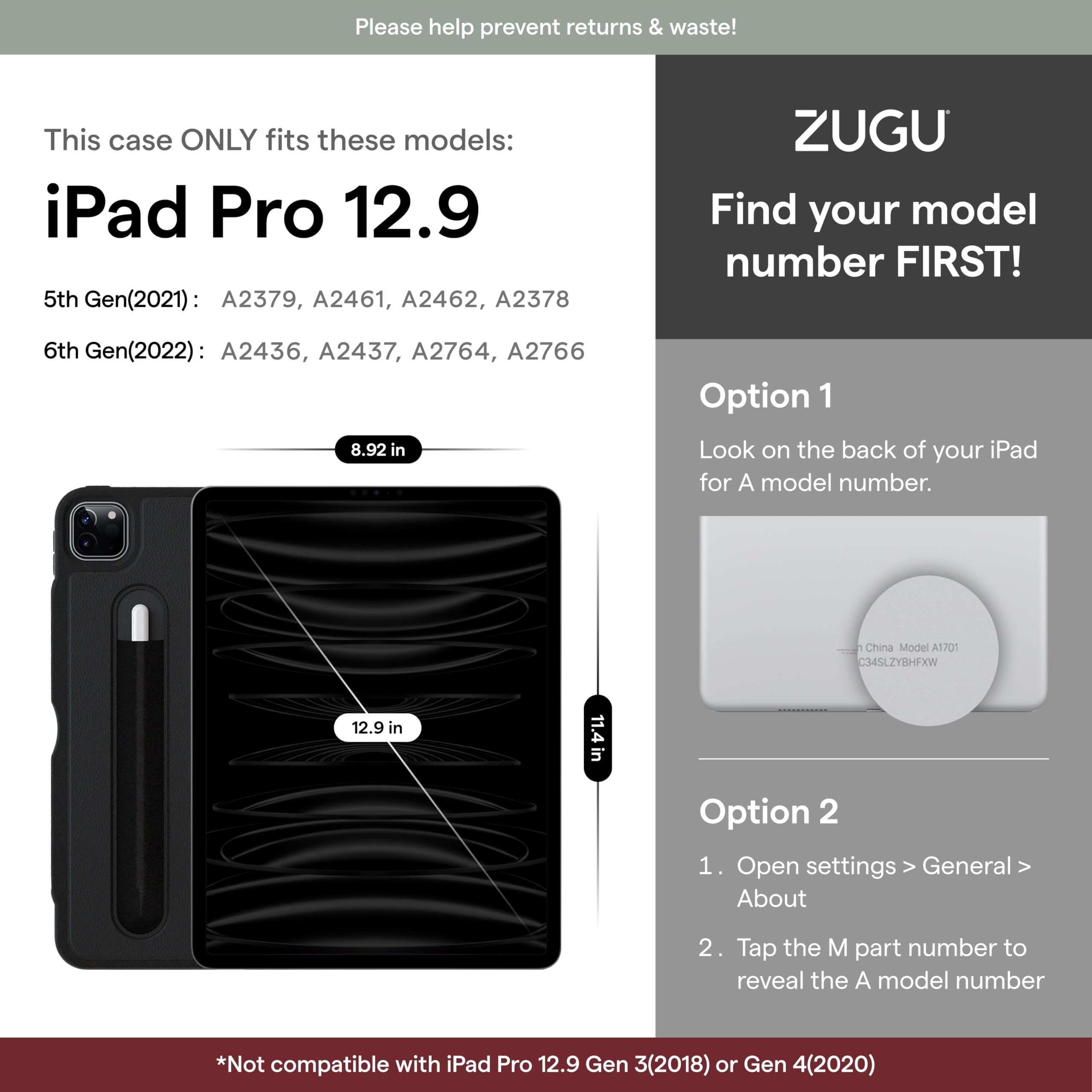 ZUGU iPad Pro 12.9 Case (2021 & 2022 Models 5th/6th Gen) - Ultra Slim Protective Cover with Wireless Apple Pencil Charging - 10-Angle Magnetic Stand & Auto Sleep/Wake - Perfect for Work, Travel & Home Use [Slate Blue]