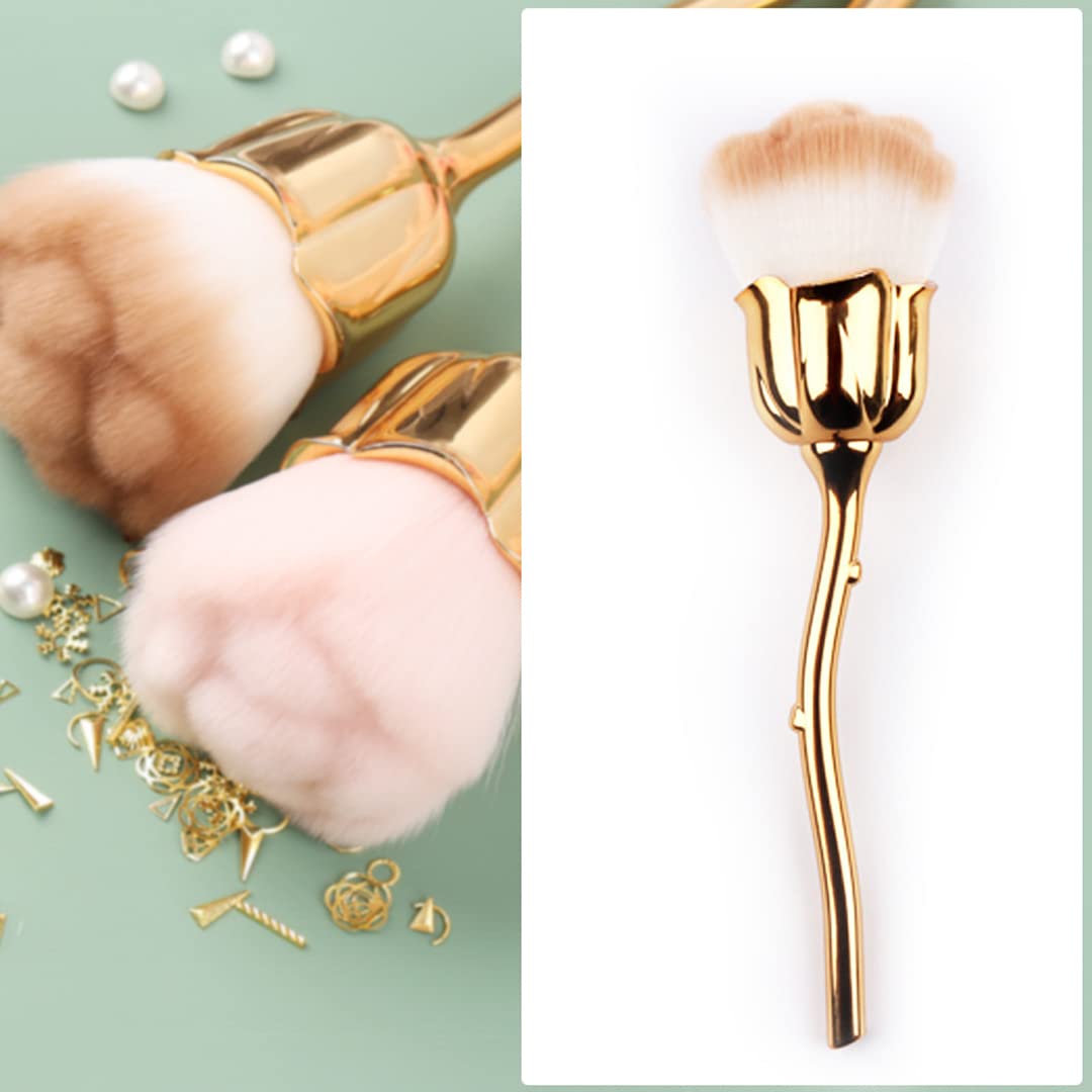 Rose Shaped Nail Art Dust Powder Remover Brush - Soft Makeup Brush for Nail Trimming & Cleaning (Gold/Red) - Perfect for Nail Salons, DIY Manicures & Professional Nail Artists