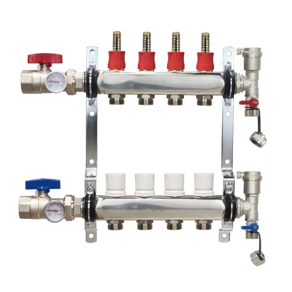 Premium 4 Loop Stainless Steel PEX Manifold with 1/2