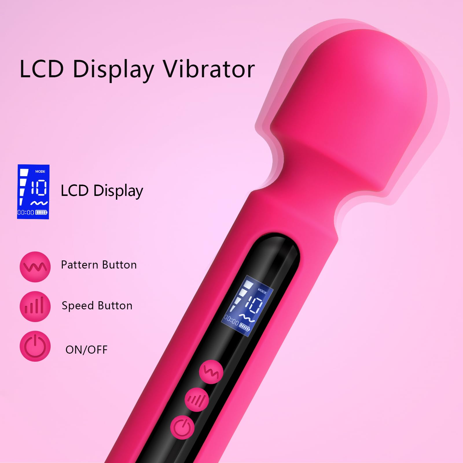 12 Inch Powerful Vibrating Massager Wand - 10 Patterns & 4 Speeds for G Spot & Clitoral Stimulation | Adult Sex Toy for Men & Women | Perfect for Couples Play, Solo Pleasure & Sensual Massage (Rose)