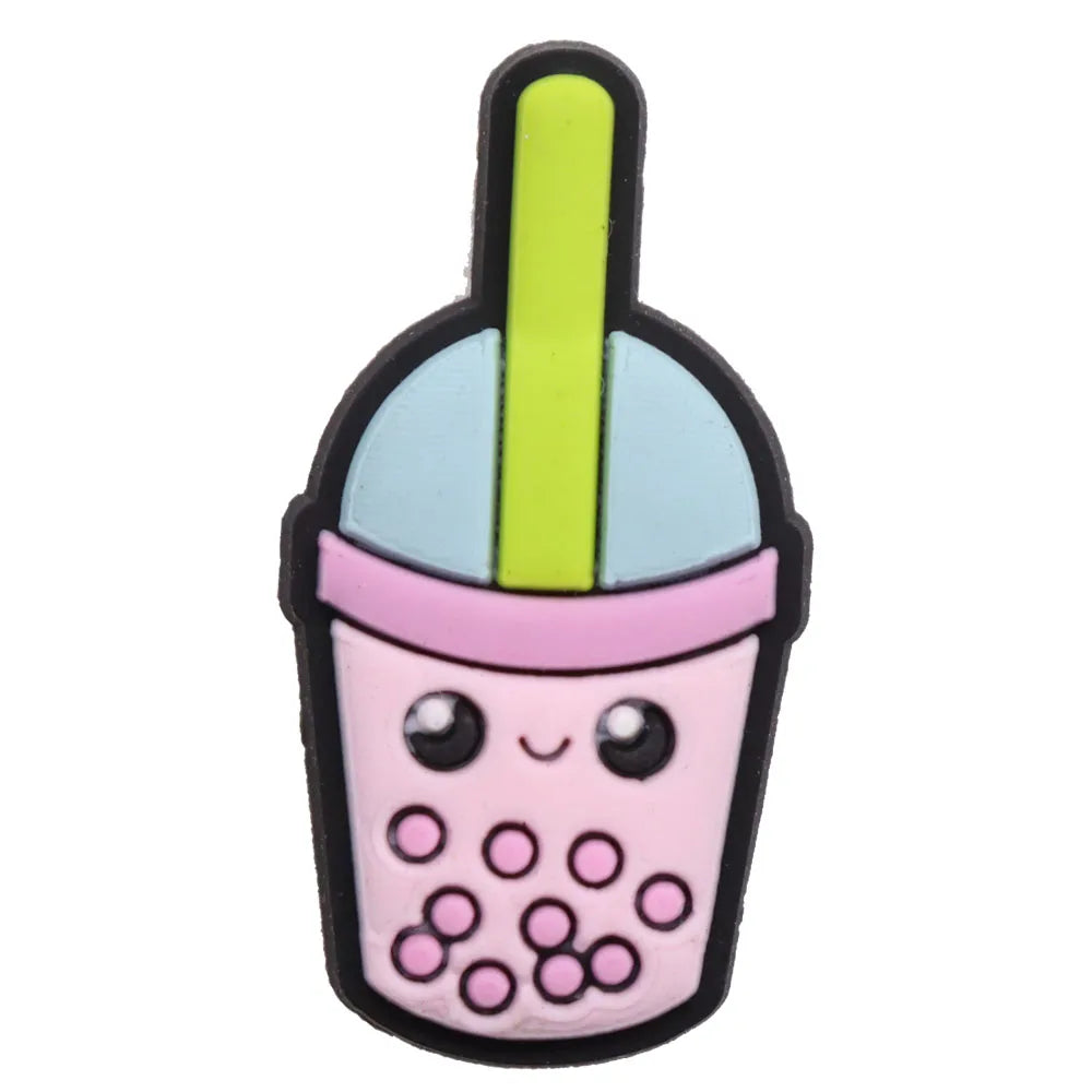 1PCS PVC Shoe Charms - Cute Bubble Tea Drink Rabbit Heart Sandals Decoration for Wristbands & Slippers | Fun Accessories for Kids, Girls Gift Ideas | Perfect for DIY Crafts, Party Favors & Fashion Styling